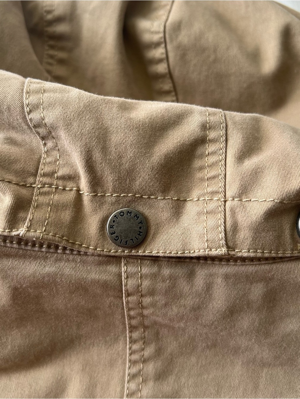 Tommy Hilfiger Khaki Hooded Jacket Y2k Quiet Luxury Band Size Sm Lined - Picture 11 of 11
